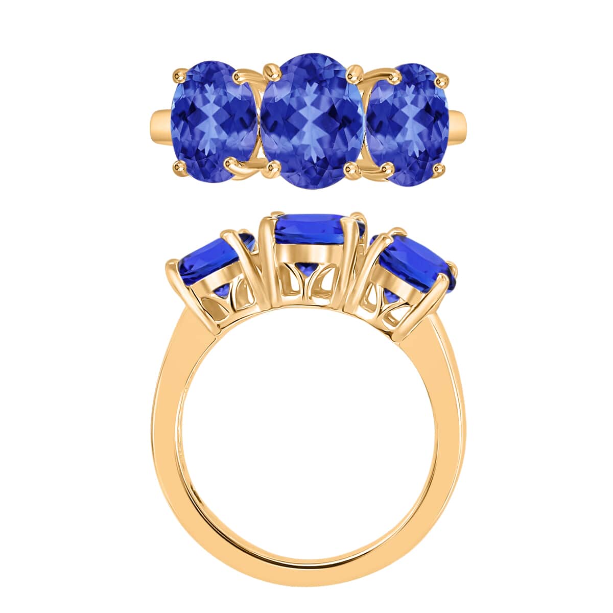 Iliana AAA Tanzanite 4.50 ctw 3 Stone Ring in 18K Yellow Gold (Size 5.5) 6 Grams image number 3