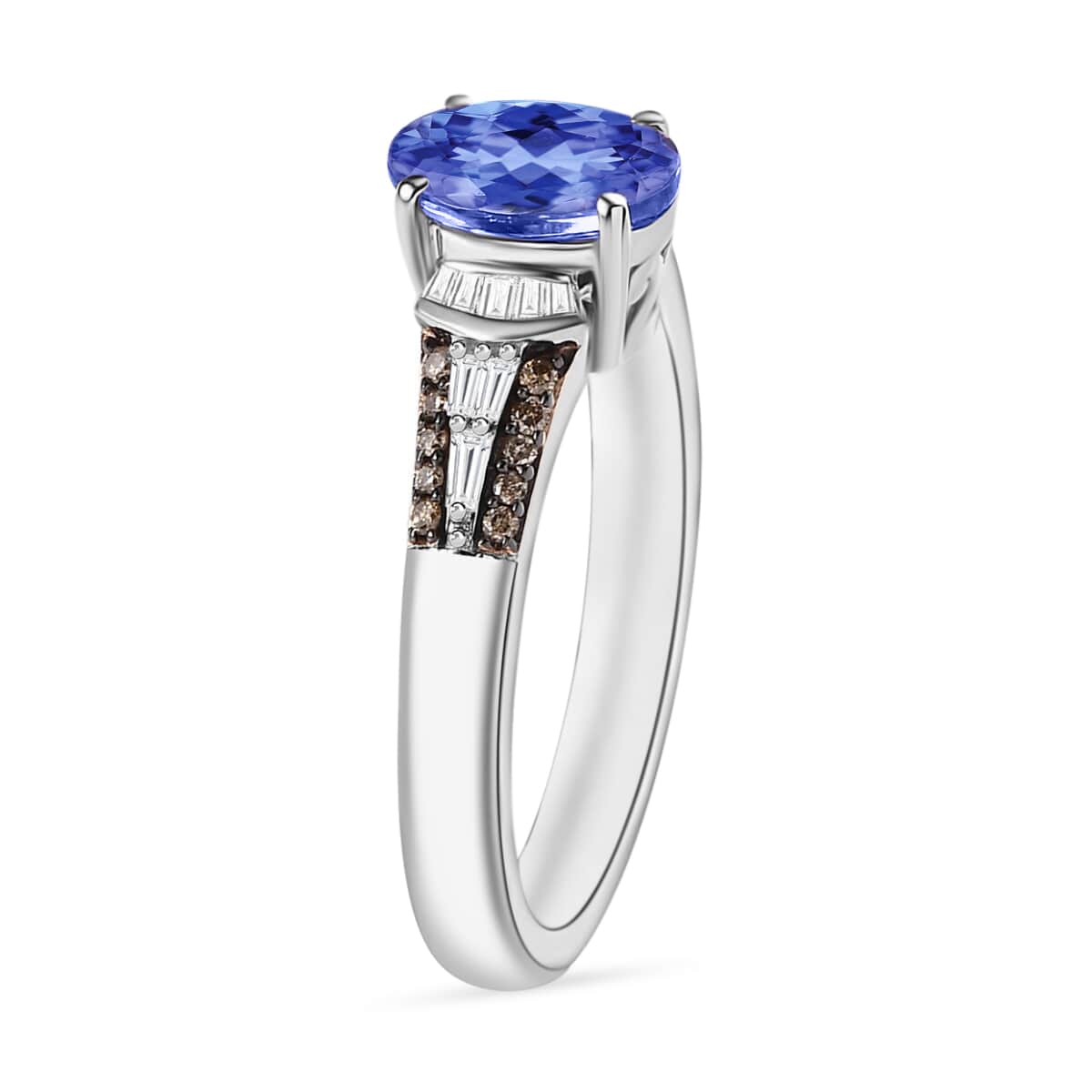 Luxoro Premium Tanzanite, I1 Natural Champagne and White Diamond Ring in 14K White Gold (Size 10.0) 1.60 ctw image number 2