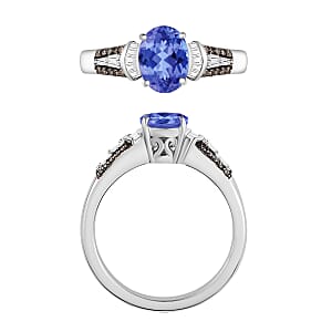 Luxoro Premium Tanzanite, I1 Natural Champagne and White Diamond 1.60 ctw Ring in 14K White Gold (Size 10.0) (Del. in 10-12 Days)