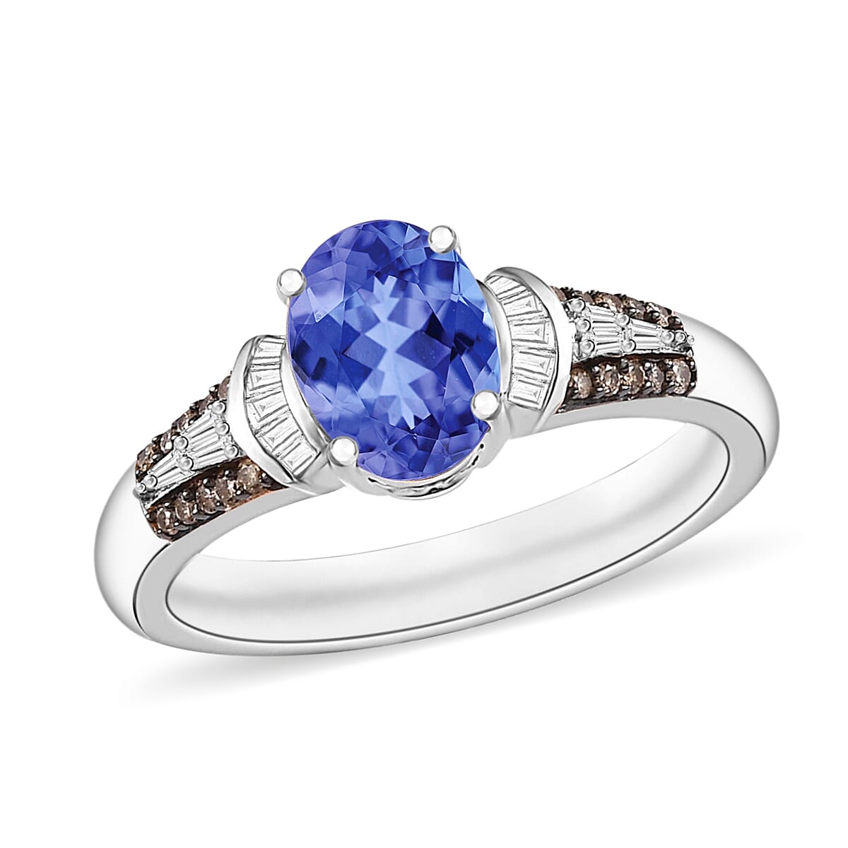 Luxoro Premium Tanzanite, I1 Natural Champagne and White Diamond 1.60 ctw Ring in 14K White Gold (Size 10.5) 5.5 Grams