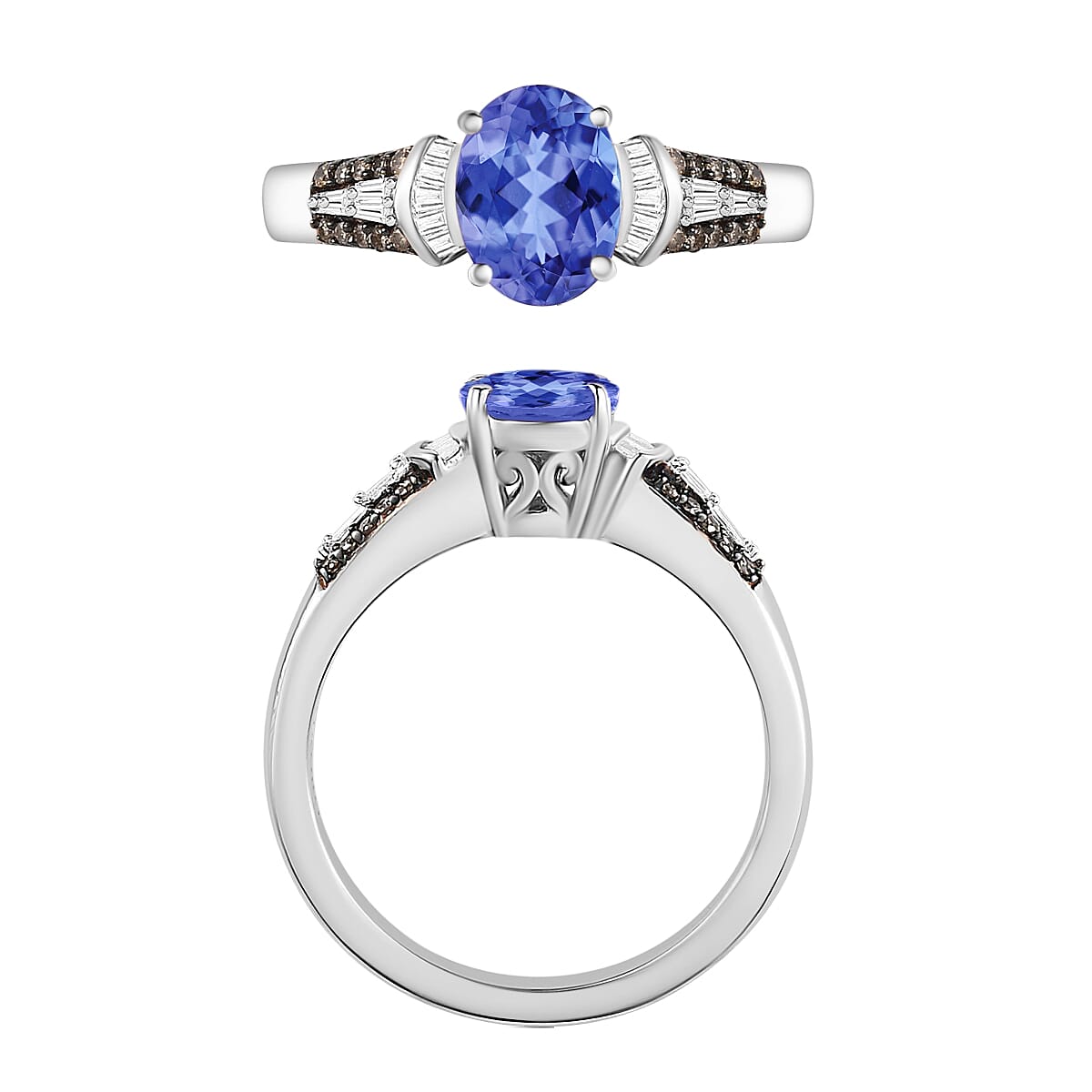 Luxoro Premium Tanzanite, I1 Natural Champagne and White Diamond 1.60 ctw Ring in 14K White Gold (Size 10.5) 5.5 Grams