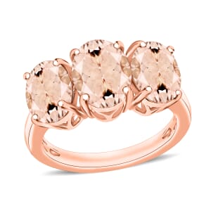 Marropino Morganite 3 Stone Ring in 18K Vermeil Rose Gold Over Sterling Silver (Size 10.0) 4.50 Grams 5.00 ctw