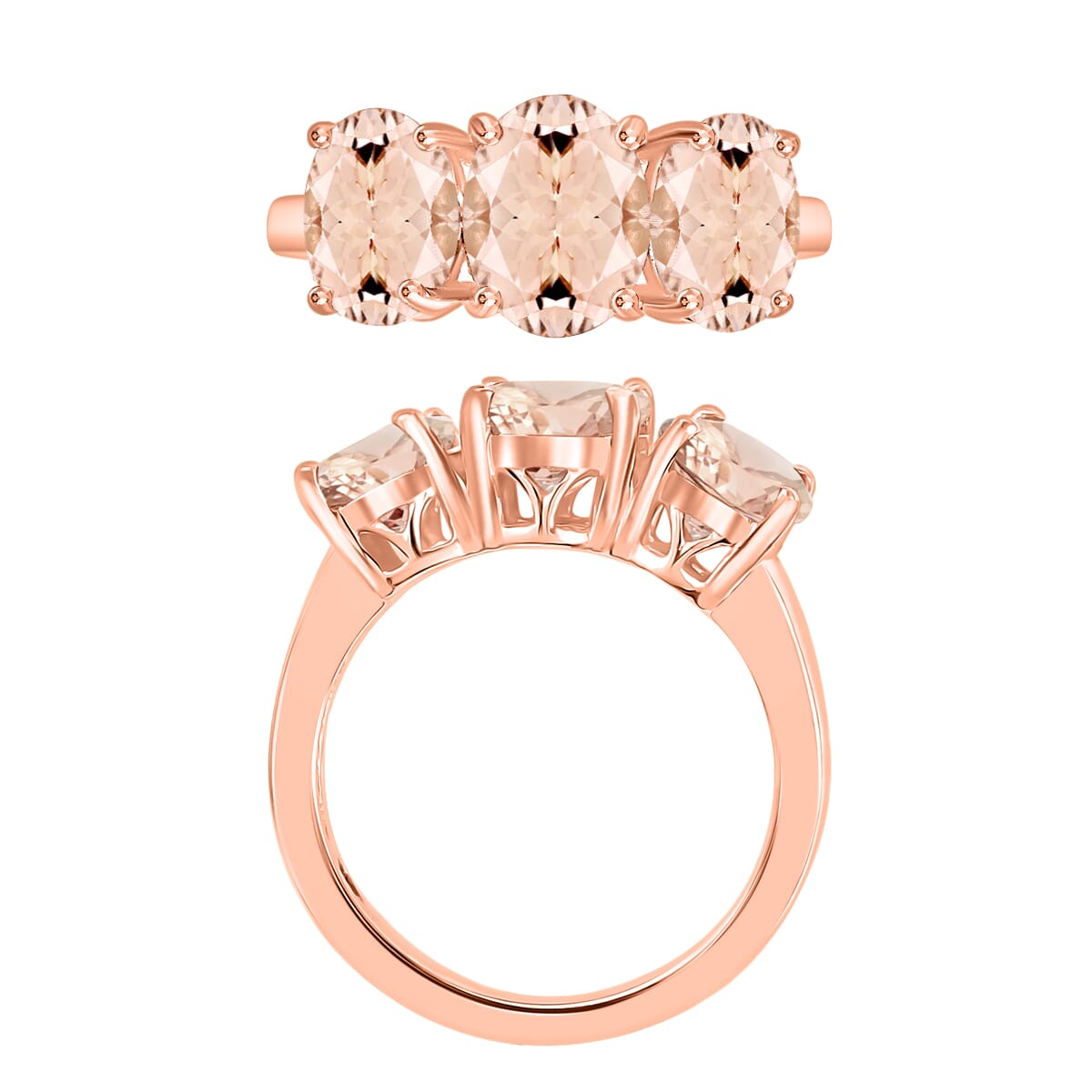 Marropino Morganite 3 Stone Ring in 18K Vermeil Rose Gold Over Sterling Silver (Size 10.0) 4.50 Grams 5.00 ctw image number 3