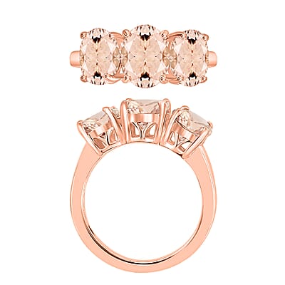 Marropino Morganite 5.00 ctw 3 Stone Ring in 18K Vermeil Rose Gold Over Sterling Silver (Size 10.0) 4.50 Grams (Del. in 10-12 Days)