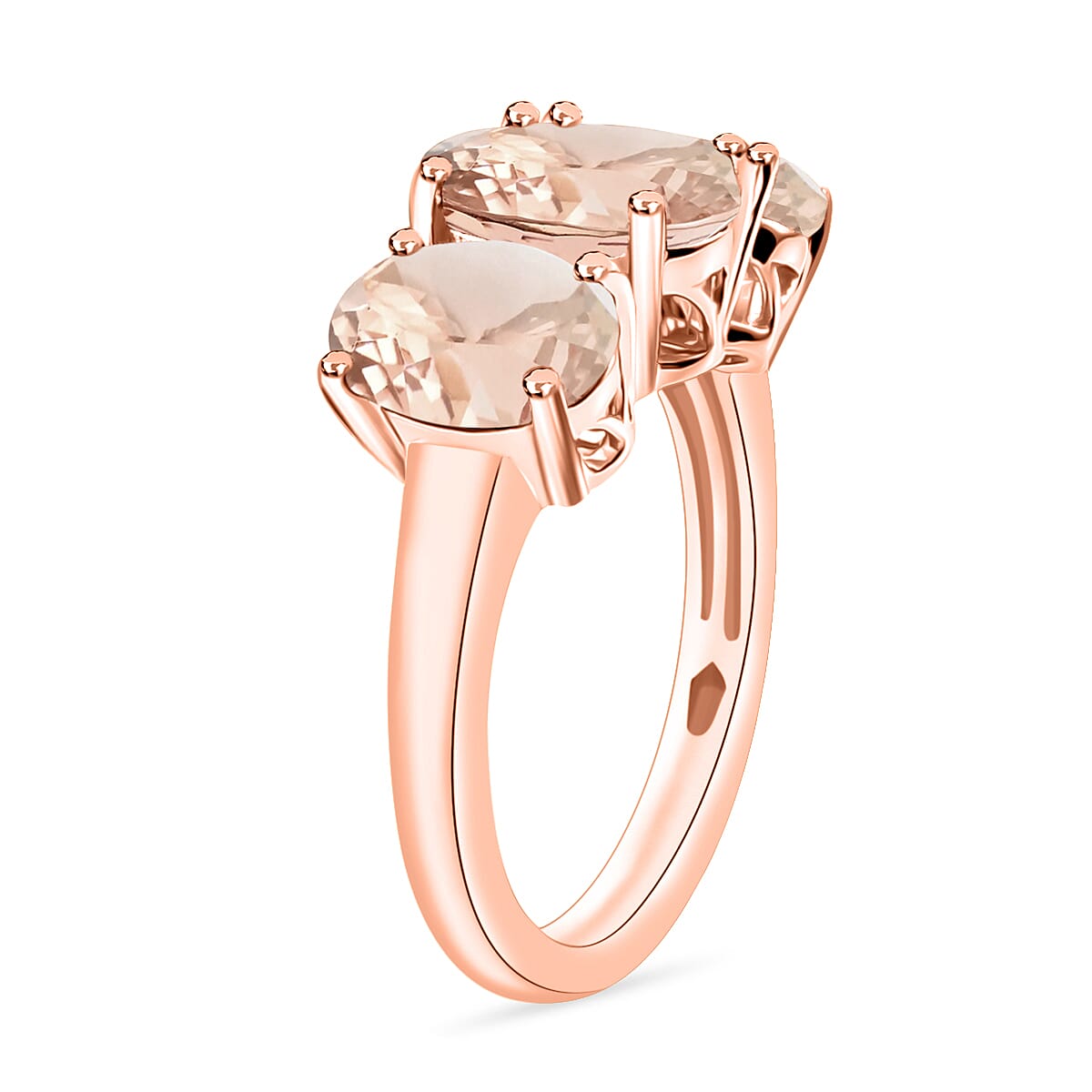 Marropino Morganite 5.00 ctw 3 Stone Ring in 18K Vermeil Rose Gold Over Sterling Silver (Size 8.5) 4.50 Grams (Del. in 10-12 Days) image number 2