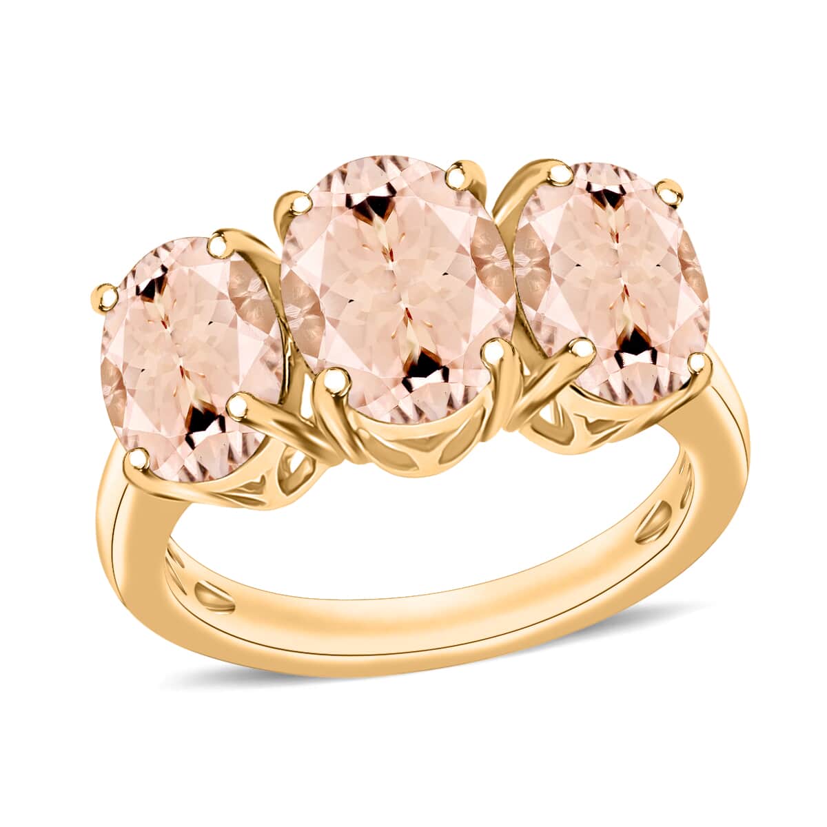 Marropino Morganite 3 Stone Ring in 18K Vermeil Rose Gold Over Sterling Silver (Size 10.0) 4.50 Grams 5.00 ctw image number 0