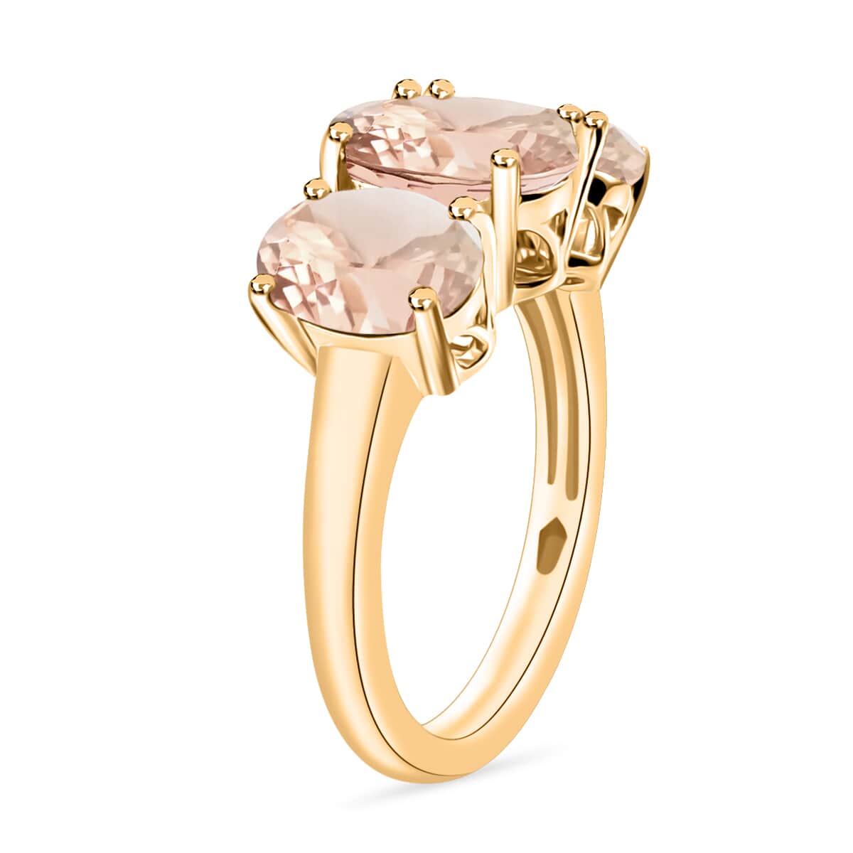 Marropino Morganite 3 Stone Ring in 18K Vermeil Rose Gold Over Sterling Silver (Size 10.0) 4.50 Grams 5.00 ctw image number 2