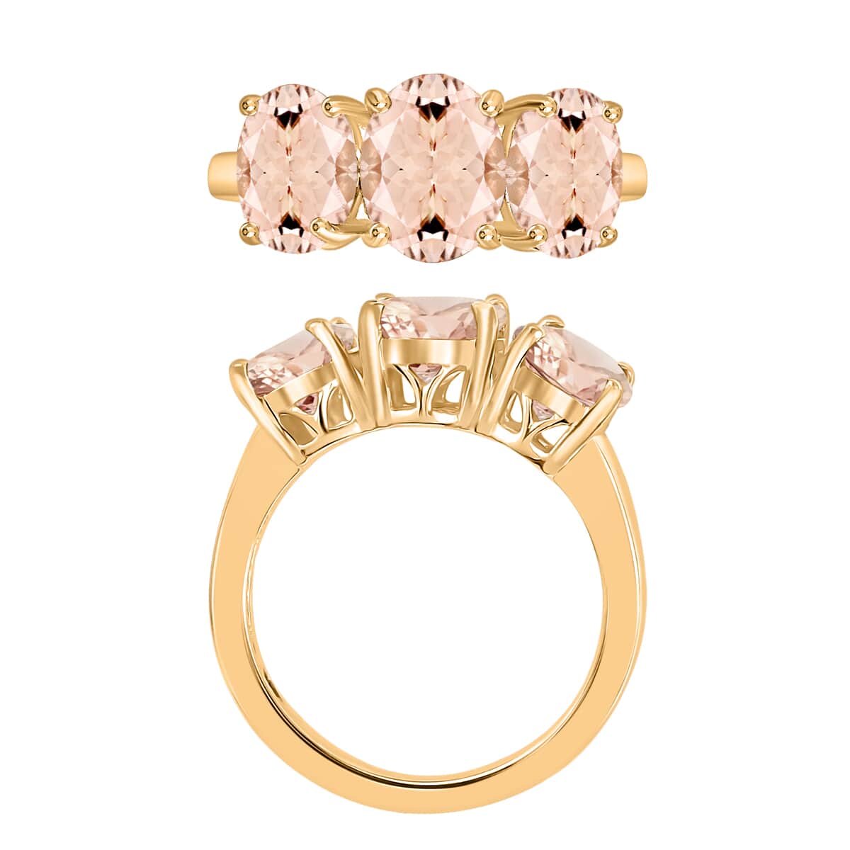 Marropino Morganite 3 Stone Ring in 18K Vermeil Rose Gold Over Sterling Silver (Size 10.0) 4.50 Grams 5.00 ctw image number 3