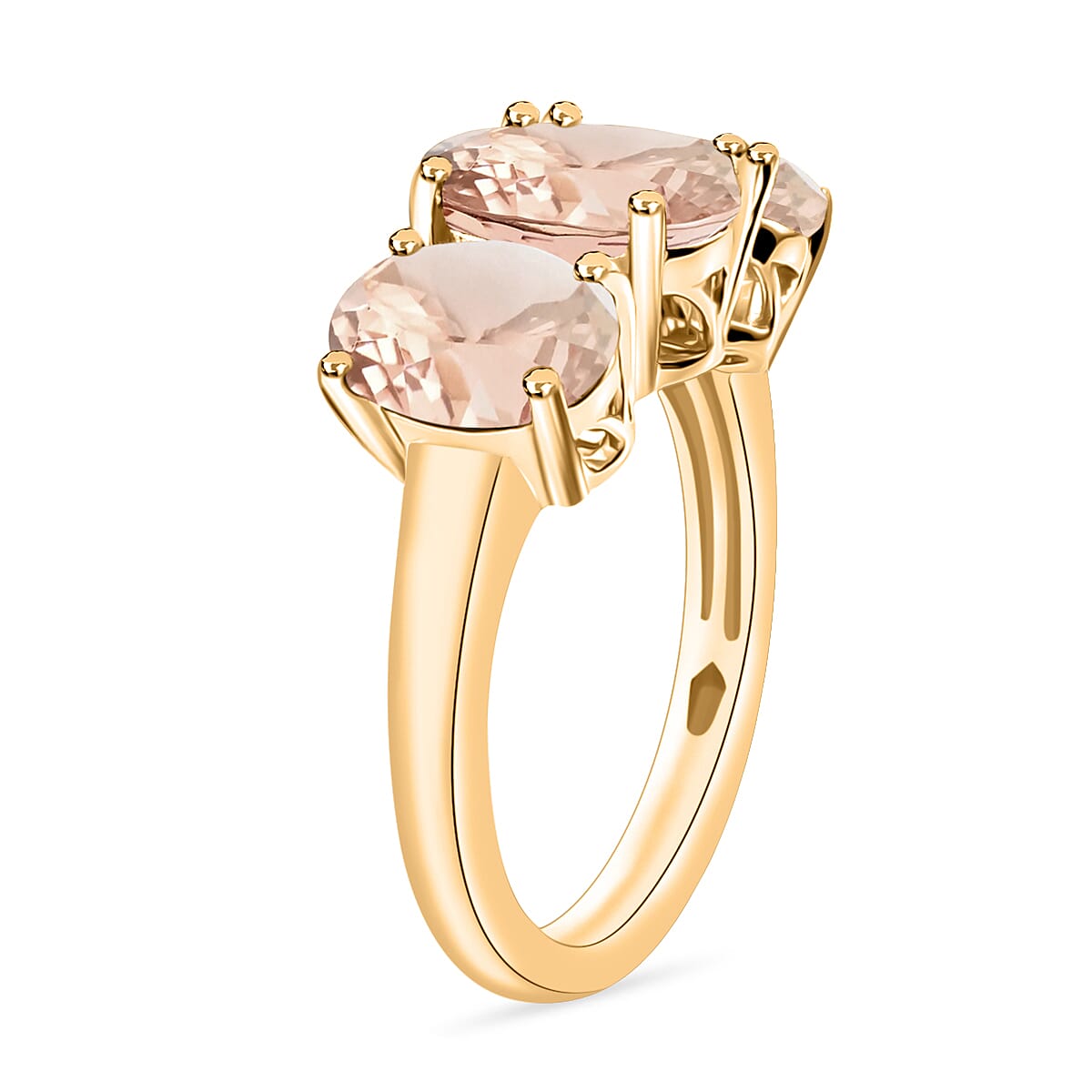 Marropino Morganite 5.00 ctw 3 Stone Ring in 18K Vermeil Yellow Gold Over Sterling Silver (Size 4.5) 4.50 Grams (Del. in 10-12 Days) image number 2