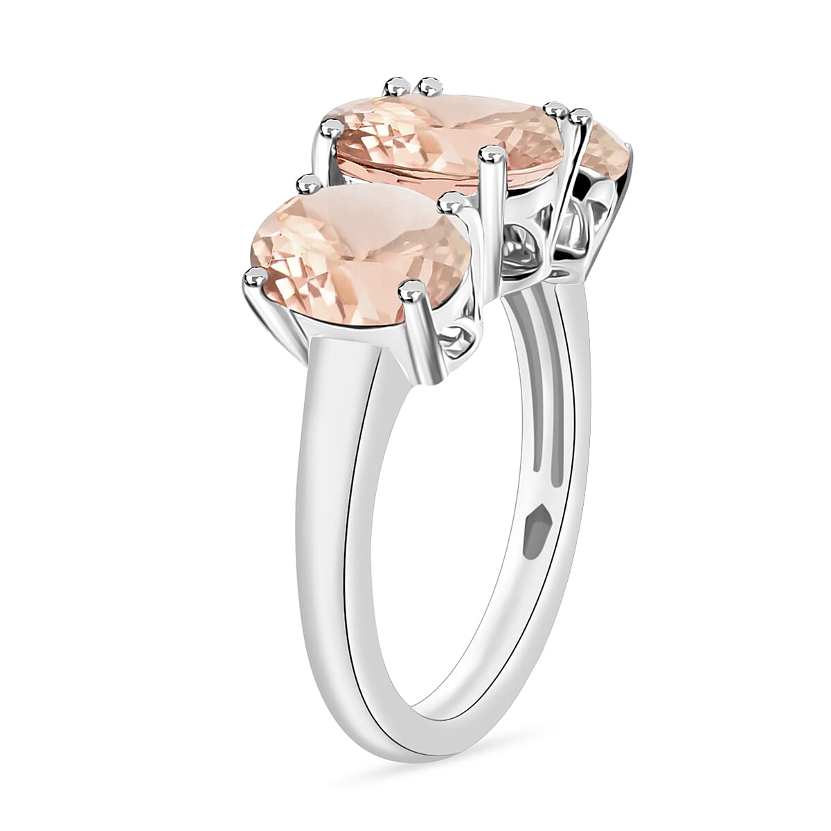 Marropino Morganite 5.00 ctw 3 Stone Ring in Rhodium Over Sterling Silver (Size 7.0) 4.50 Grams (Del. in 10-12 Days) image number 2