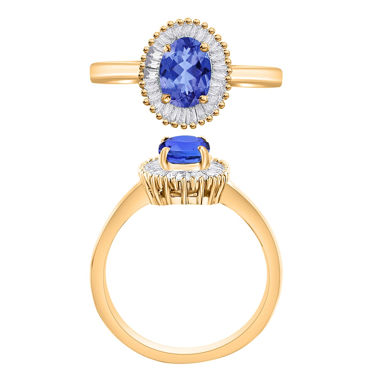 Luxoro Premium Tanzanite and G-H I1 Diamond 1.00 ctw Ring in 14K Yellow Gold (Size 12.0) (Del. in 10-12 Days) image number 2