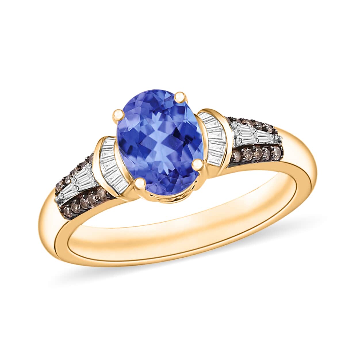 Luxoro Premium Tanzanite, I1 Natural Champagne and White Diamond 1.60 ctw Ring in 14K Yellow Gold (Size 5.0) image number 0