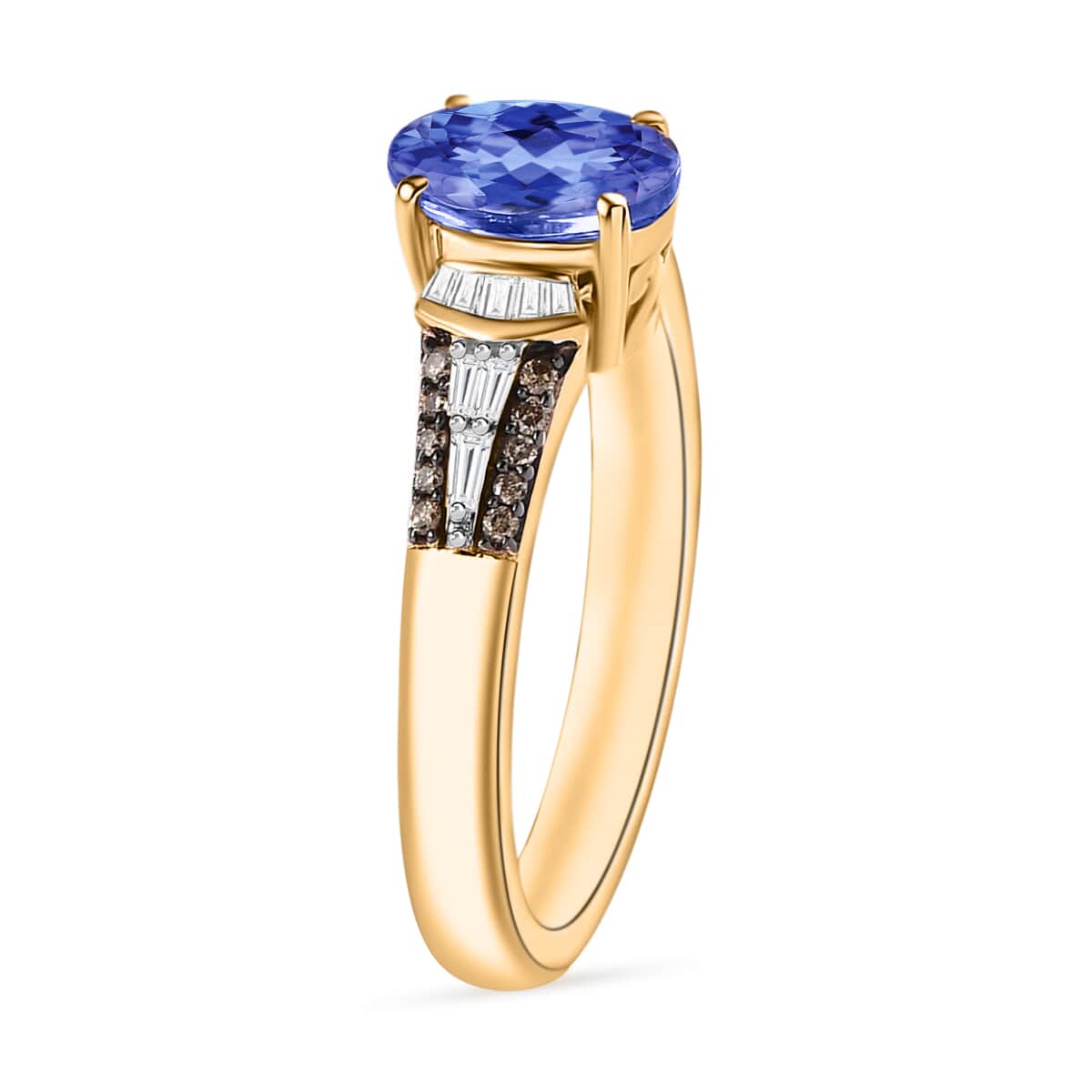 Luxoro Premium Tanzanite, I1 Natural Champagne and White Diamond 1.60 ctw Ring in 14K Yellow Gold (Size 5.0) image number 2