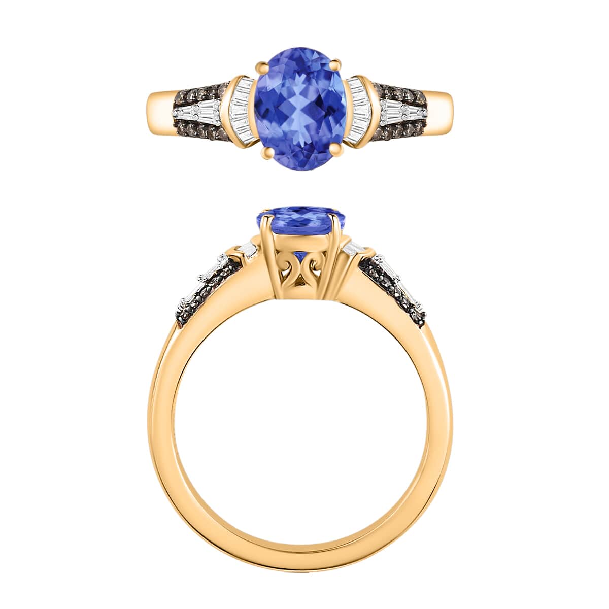 Luxoro Premium Tanzanite, I1 Natural Champagne and White Diamond 1.60 ctw Ring in 14K Yellow Gold (Size 5.0) image number 3