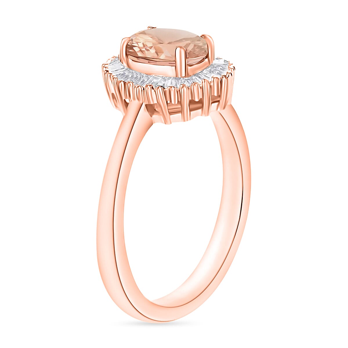 Luxoro Premium Marropino Morganite and G-H I1 Diamond 1.00 ctw Ring in 14K Rose Gold (Size 7.5) image number 2