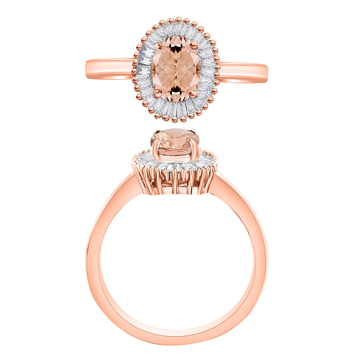 Luxoro Premium Marropino Morganite and G-H I1 Diamond 1.00 ctw Ring in 14K Rose Gold (Size 7.5) image number 3