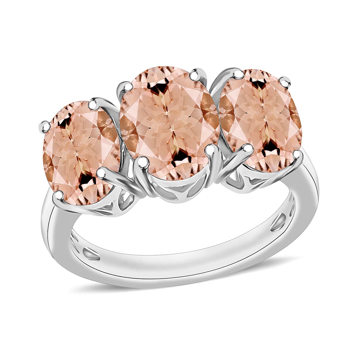 Luxoro Premium Marropino Morganite 5.00 ctw 3 Stone Ring in 14K White Gold (Size 10.0) 5.5 Grams