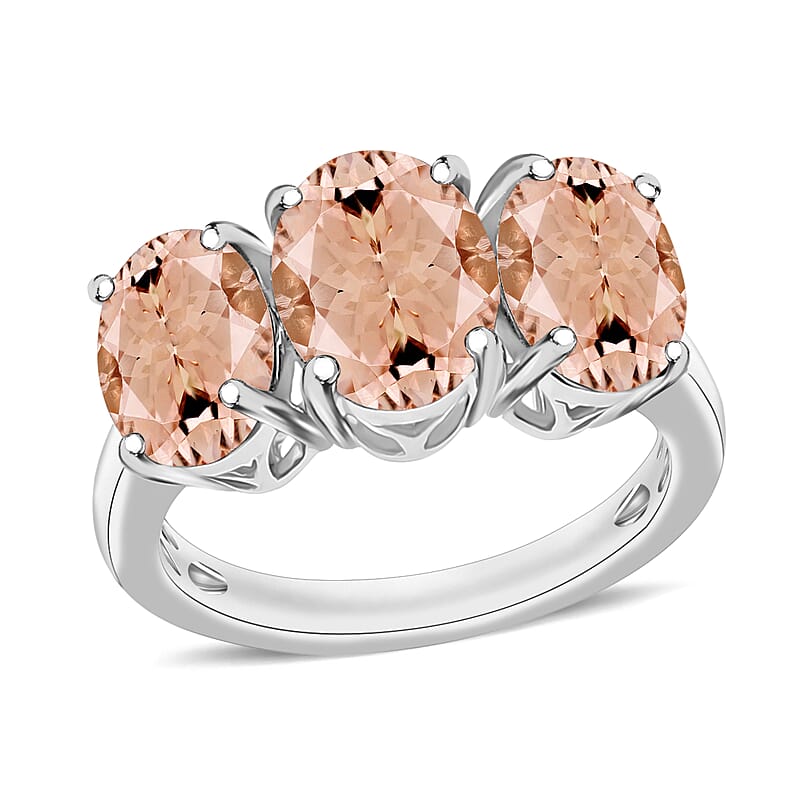Luxoro Premium Marropino Morganite 5.00 ctw 3 Stone Ring in 14K White Gold (Size 10.0) 5.5 Grams