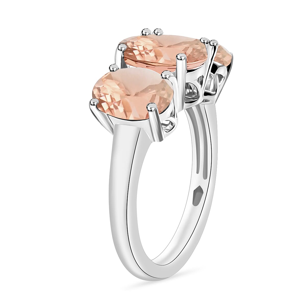 Luxoro Premium Marropino Morganite 5.00 ctw 3 Stone Ring in 14K White Gold (Size 8.0) 5.50 Grams (Del. in 10-12 Days) image number 2