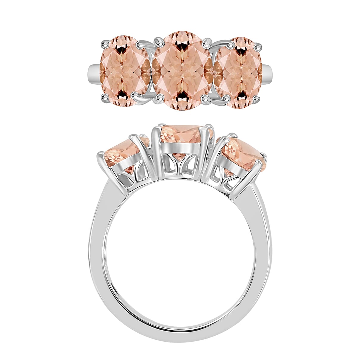 Luxoro Premium Marropino Morganite 5.00 ctw 3 Stone Ring in 14K White Gold (Size 9.0) 5.50 Grams (Del. in 10-12 Days) image number 3