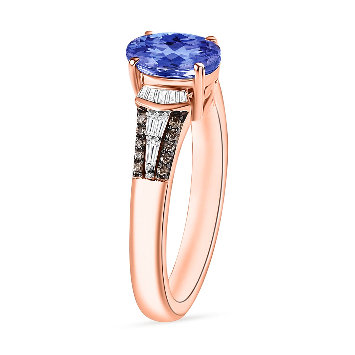 Luxoro Premium Tanzanite, I1 Natural Champagne and White Diamond 1.60 ctw Ring in 14K Rose Gold (Size 7.5) image number 2