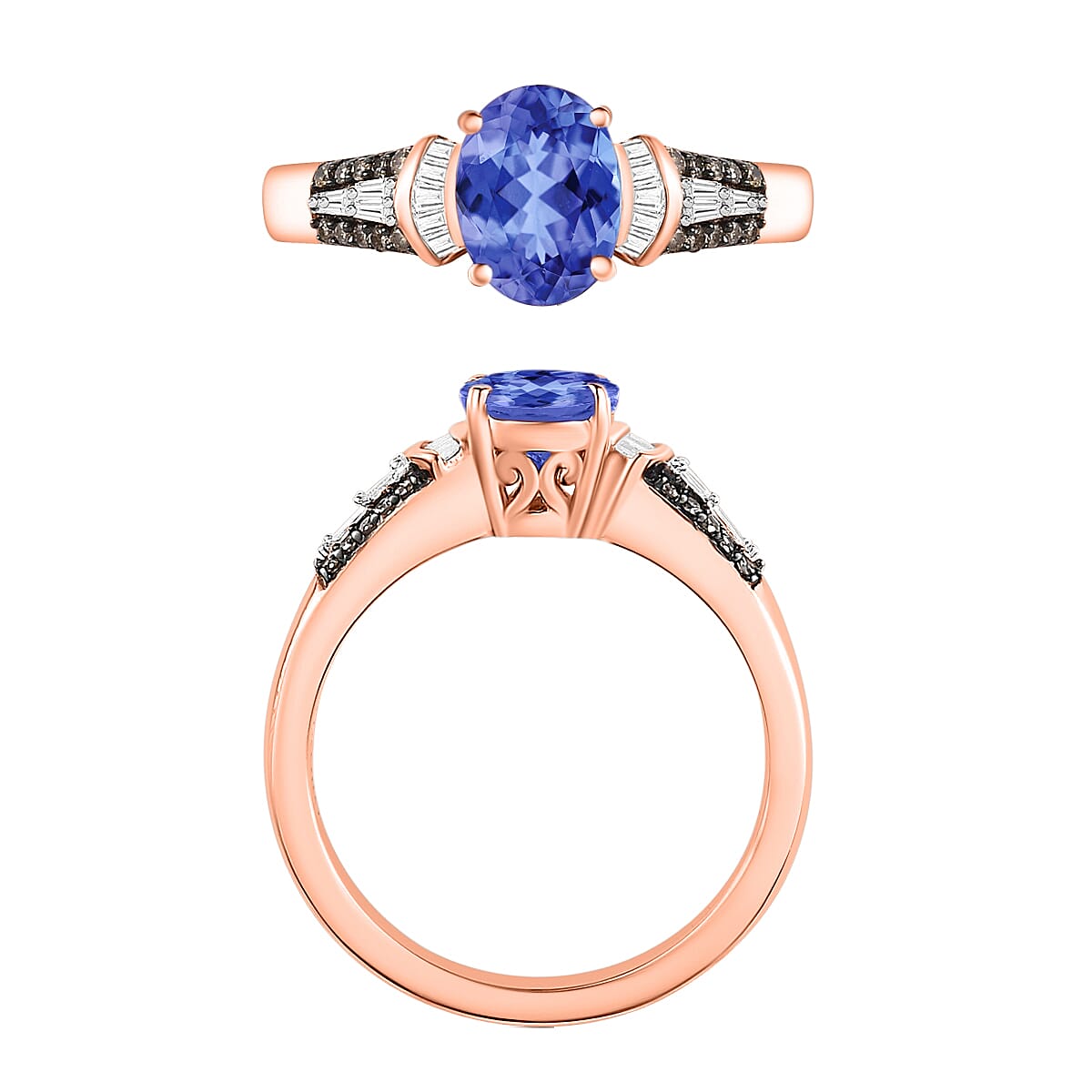 Luxoro Premium Tanzanite, I1 Natural Champagne and White Diamond 1.60 ctw Ring in 14K Rose Gold (Size 7.5) image number 3