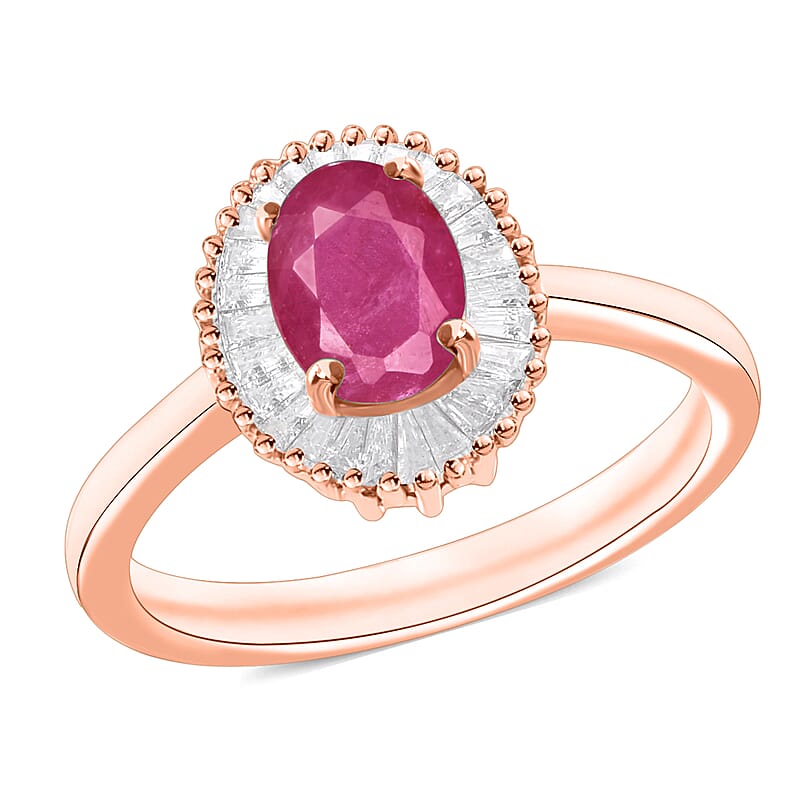 Luxoro Premium Mozambique Ruby and G-H I1 Diamond 1.30 ctw Ring in 14K Rose Gold (Size 10.0) 4.8 Grams