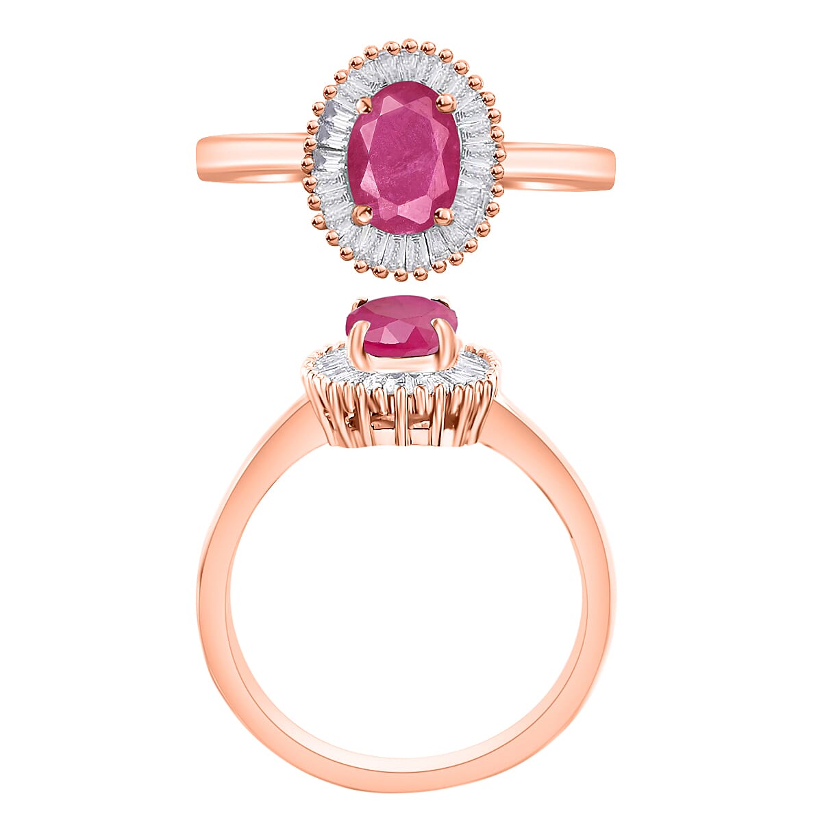 Luxoro Premium Mozambique Ruby and G-H I1 Diamond Ring in 14K Rose Gold (Size 10.0) 1.30 ctw image number 3