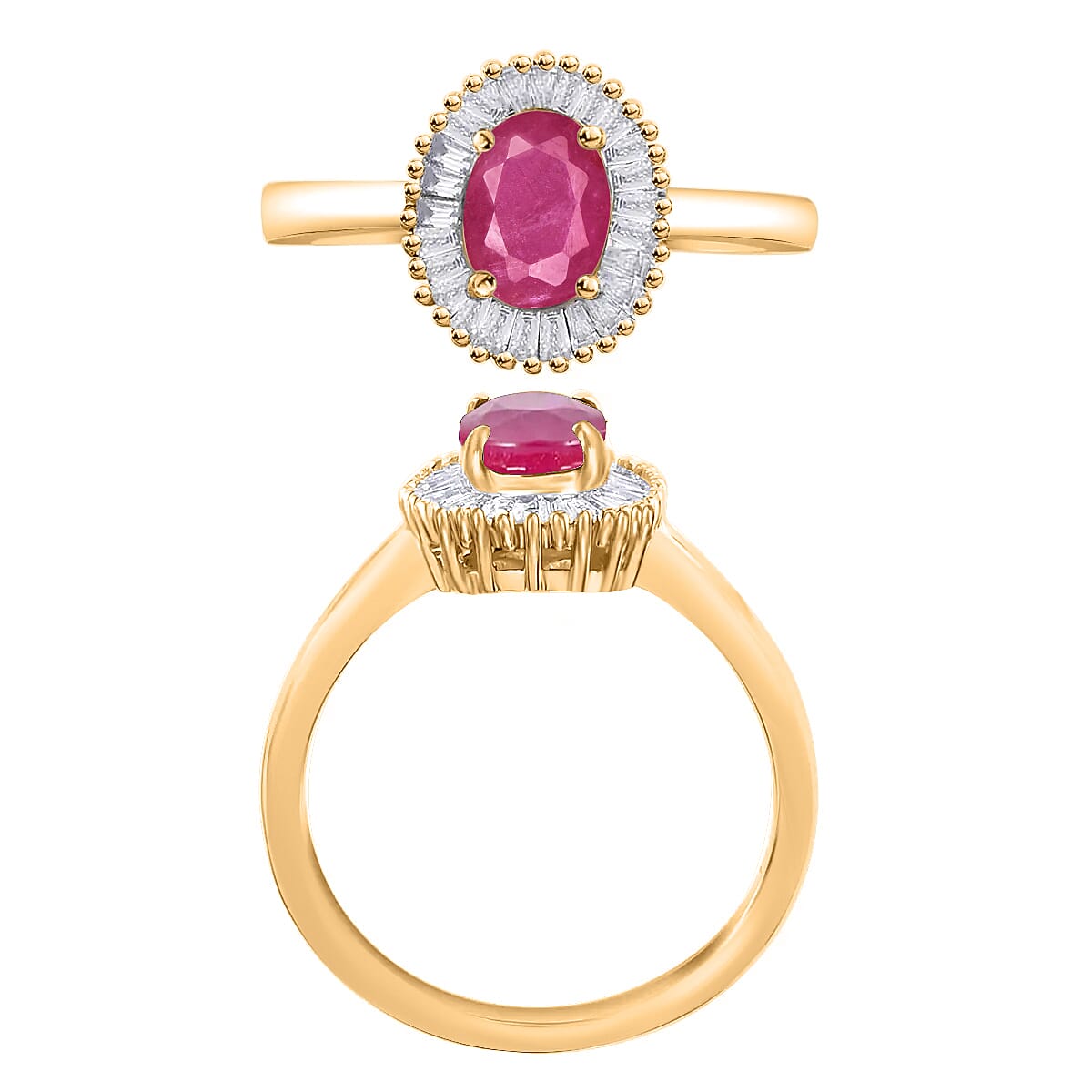 Luxoro Premium Mozambique Ruby and G-H I1 Diamond 1.30 ctw Ring in 14K Yellow Gold (Size 6.0) (Del. in 10-12 Days) image number 3