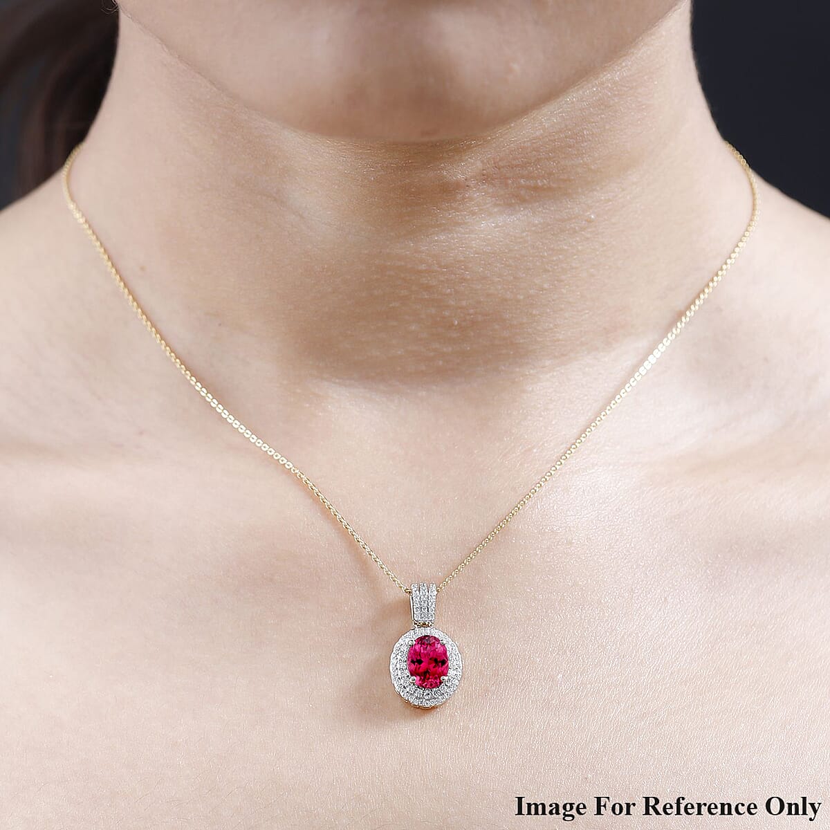 Luxoro Premium Ouro Fino Rubellite and G-H I1 Diamond 2.42 ctw Pendant without Chain in 14K Yellow Gold image number 1