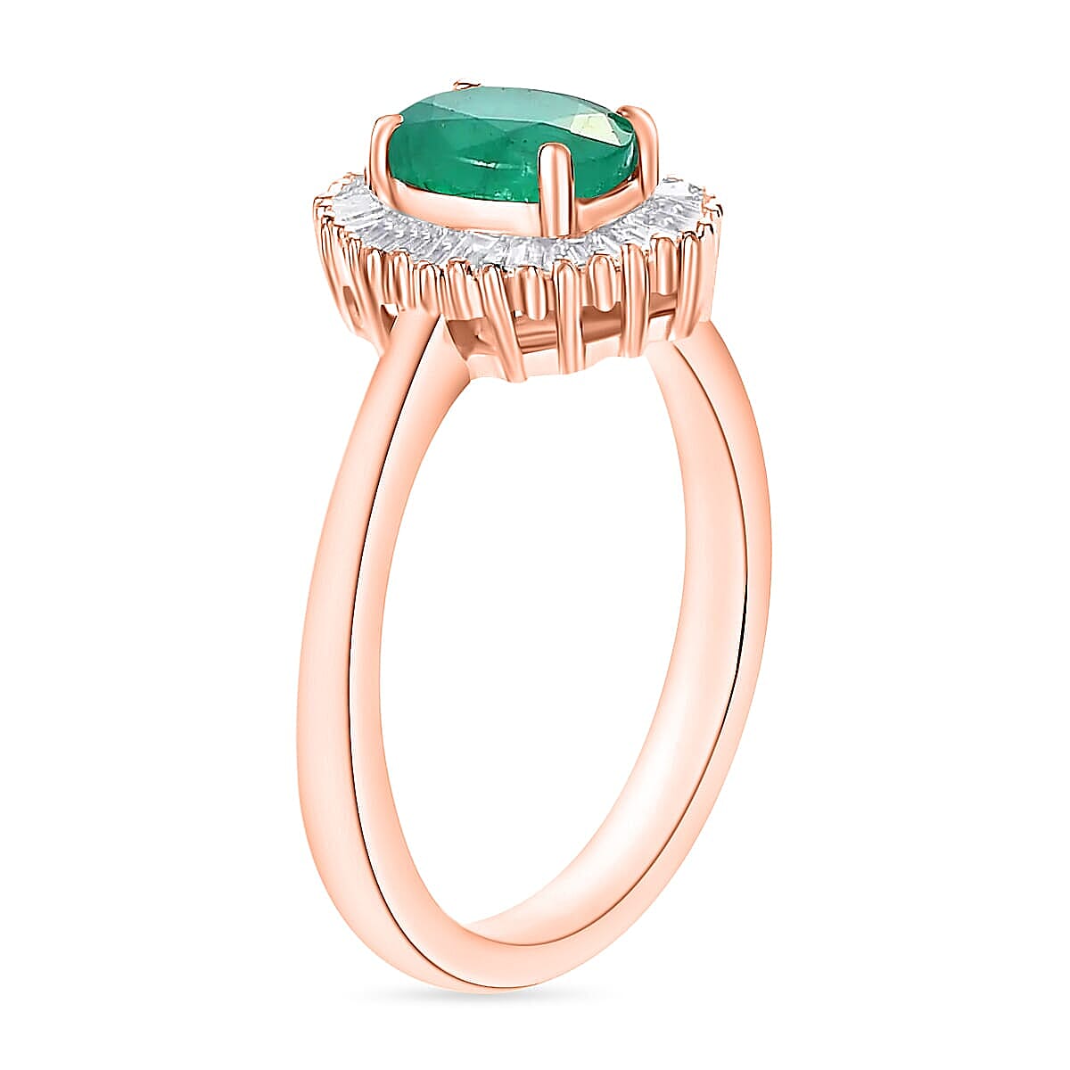 Luxoro Premium Kagem Zambian Emerald and G-H I1 Diamond 1.00 ctw Ring in 14K Rose Gold (Size 7.5) (Del. in 10-12 Days) image number 2