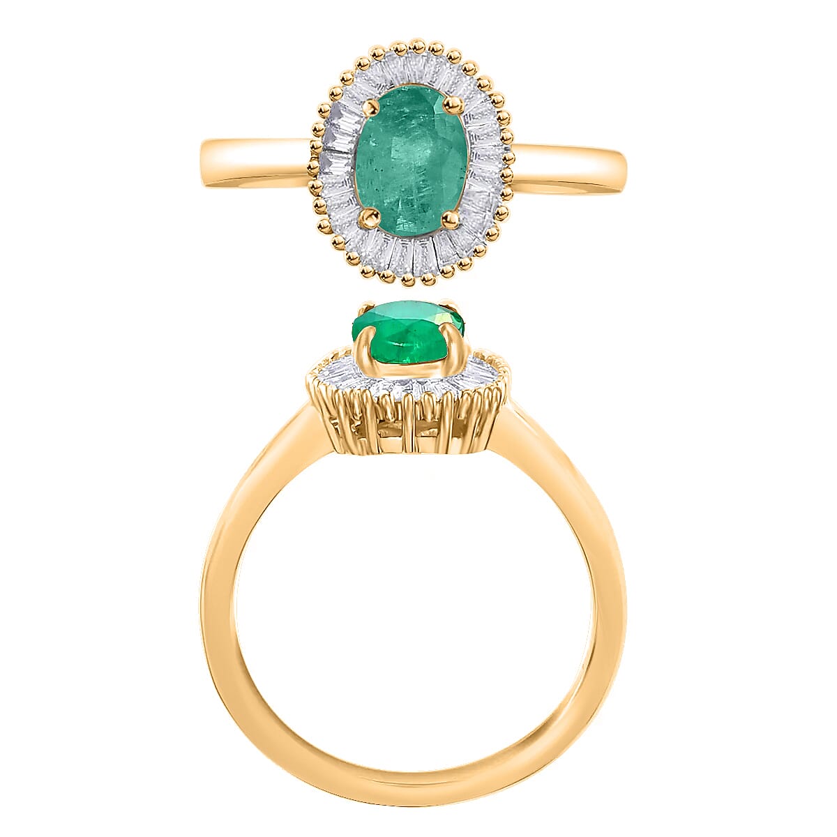 Luxoro Premium Kagem Zambian Emerald and G-H I1 Diamond 1.00 ctw Ring in 14K Yellow Gold (Size 6.5) (Del. in 10-12 Days) image number 3