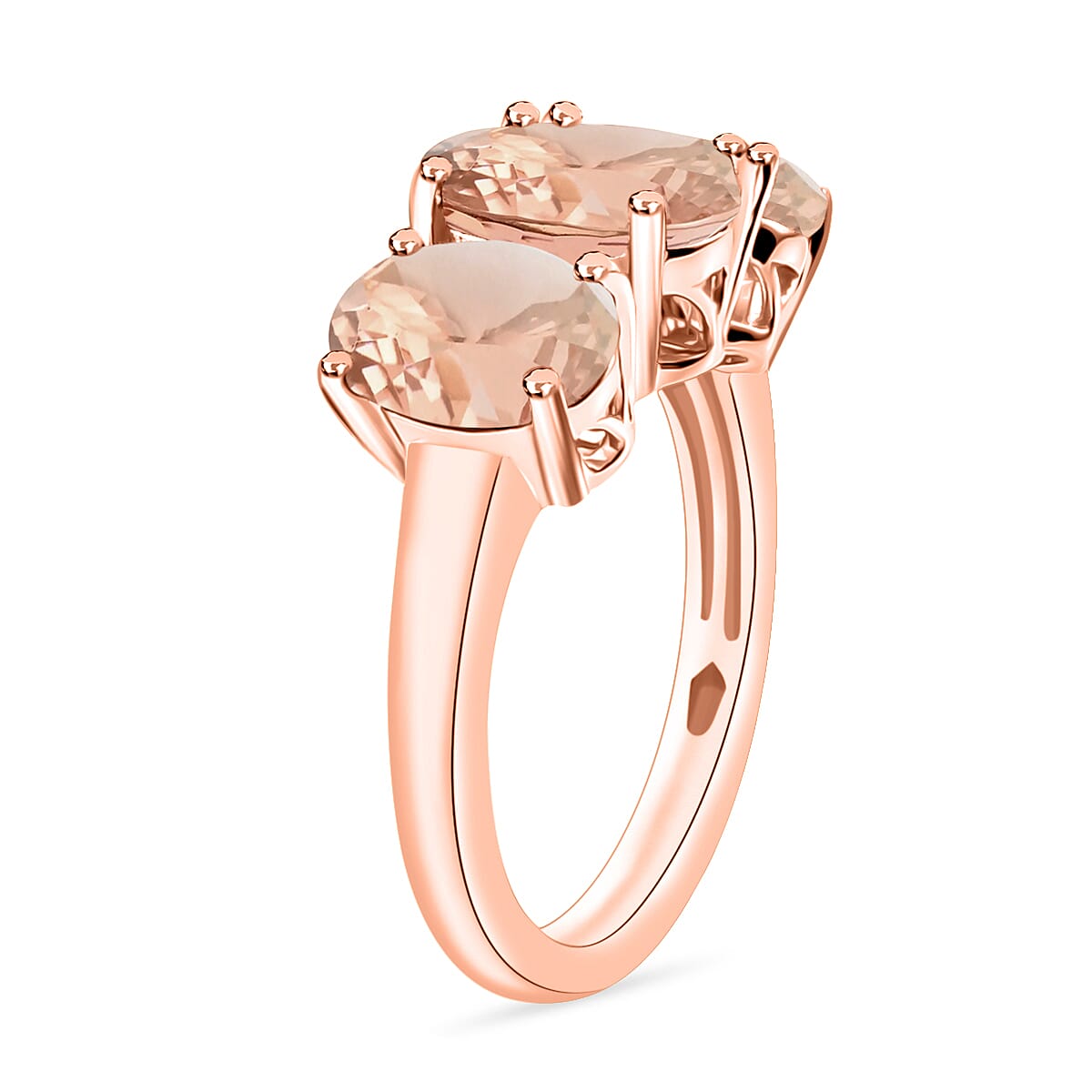 Luxoro Premium Marropino Morganite 5.00 ctw 3 Stone Ring in 14K Rose Gold (Size 11.0) 5.50 Grams (Del. in 10-12 Days) image number 2