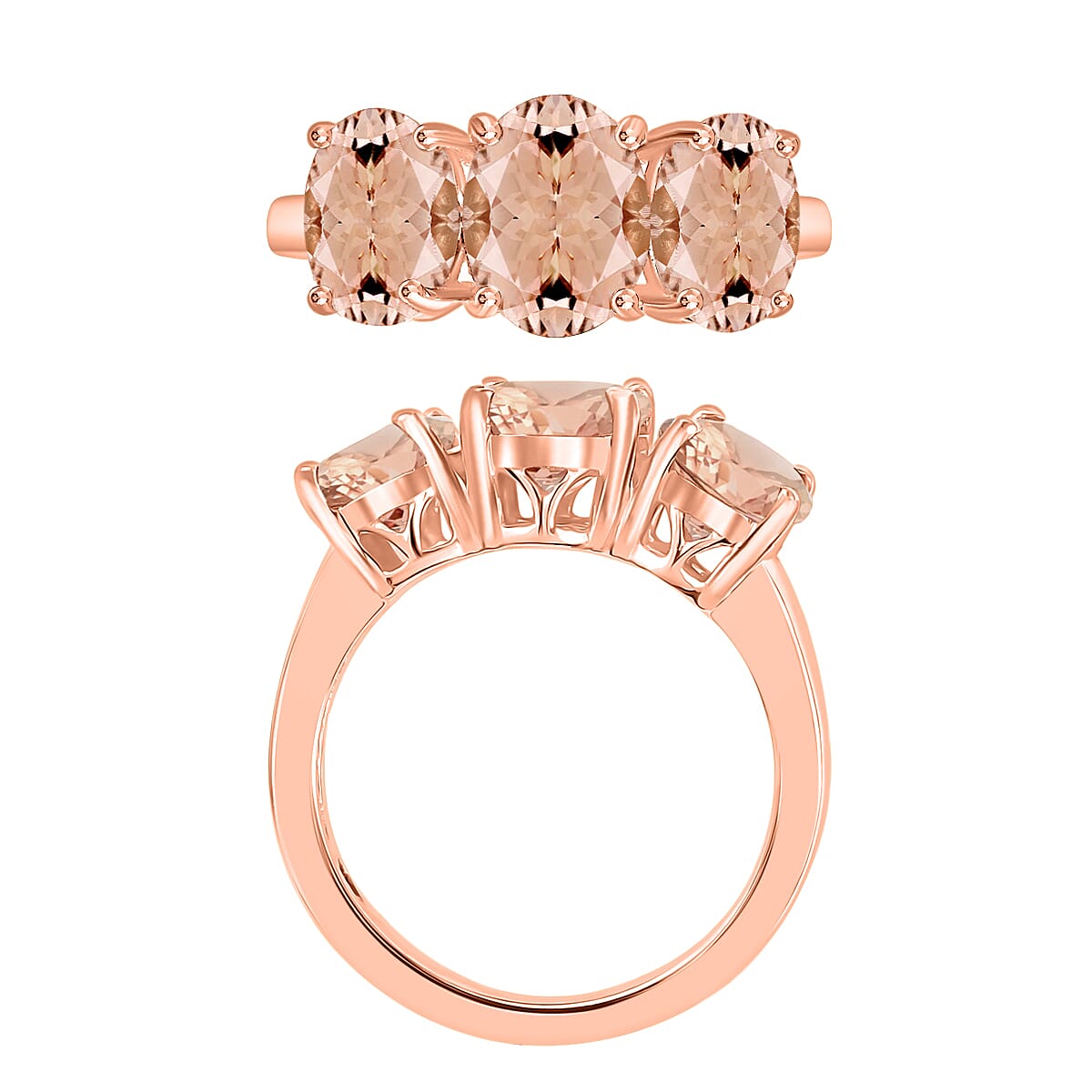 Luxoro Premium Marropino Morganite 5.00 ctw 3 Stone Ring in 14K Rose Gold (Size 11.0) 5.50 Grams (Del. in 10-12 Days) image number 3