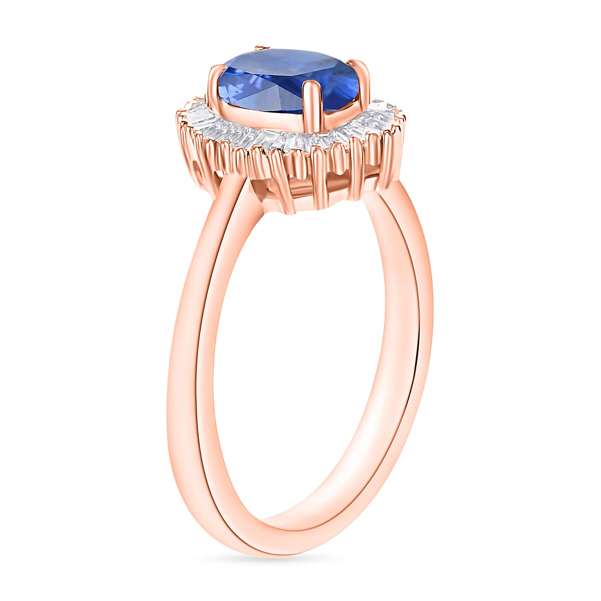 Luxoro Premium Kanchanaburi Blue Sapphire and G-H I1 Diamond 1.20 ctw Ring in 14K Rose Gold (Size 6.5) (Del. in 10-12 Days) image number 2