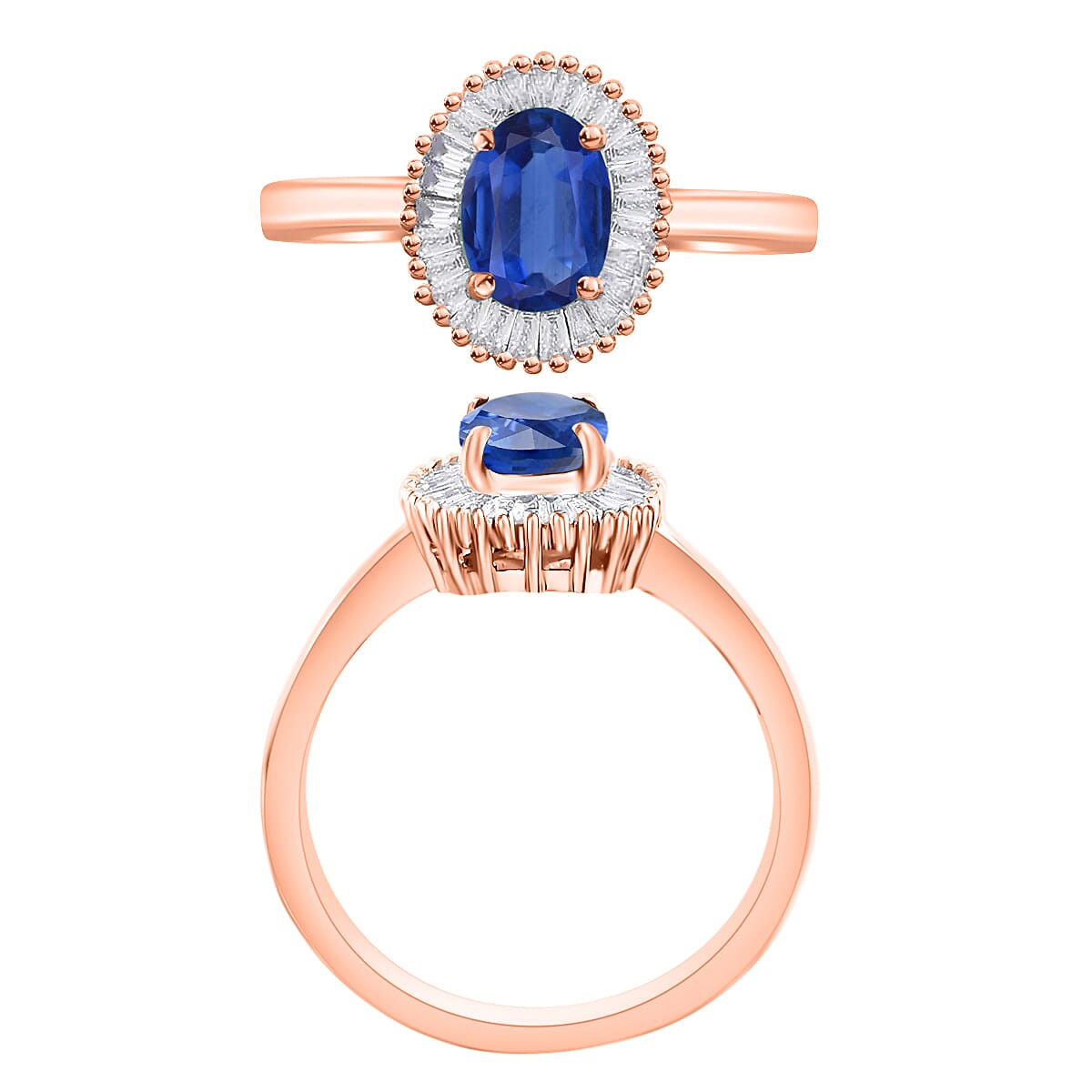 Luxoro Premium Kanchanaburi Blue Sapphire and G-H I1 Diamond 1.20 ctw Ring in 14K Rose Gold (Size 6.5) (Del. in 10-12 Days) image number 3