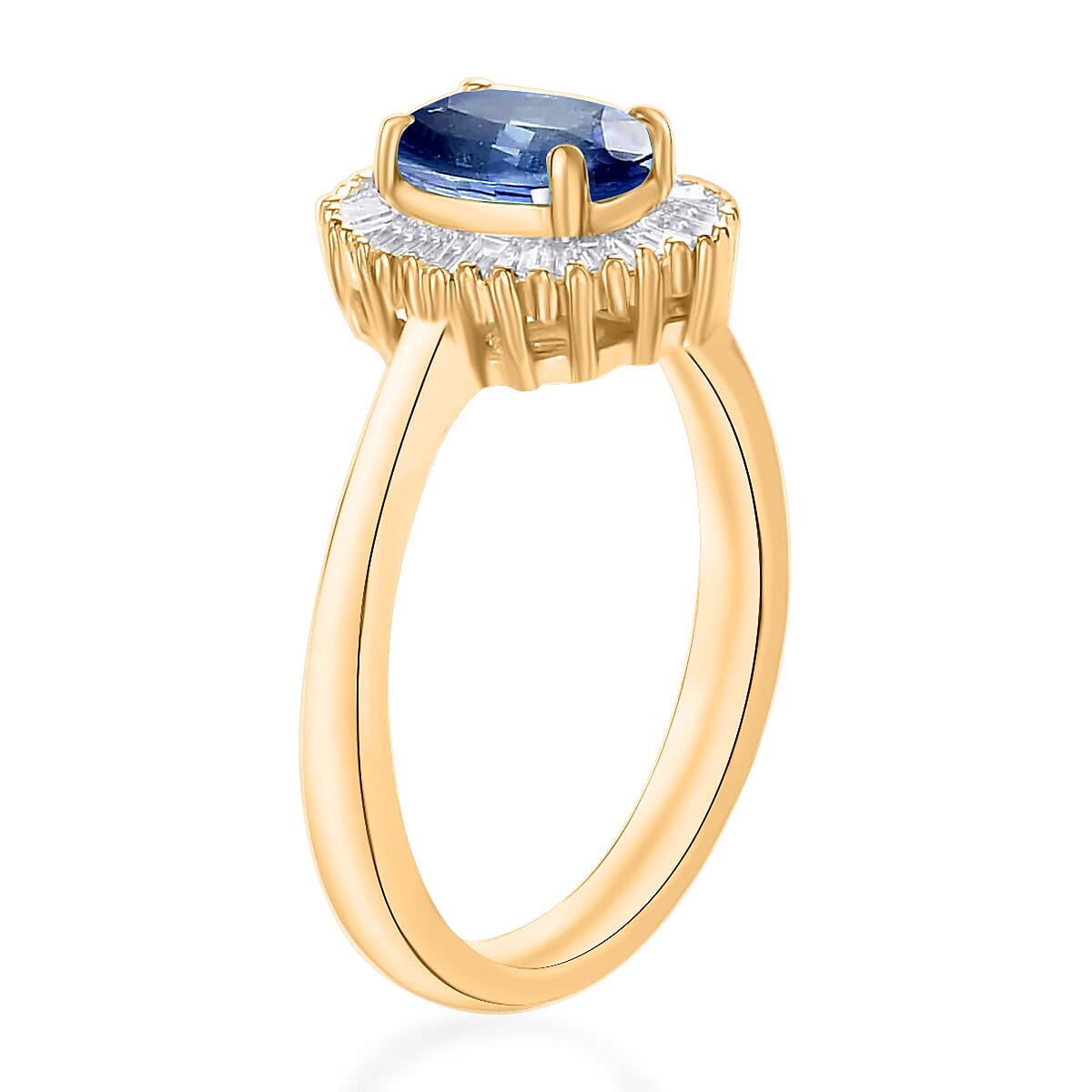 Luxoro Premium Kanchanaburi Blue Sapphire and G-H I1 Diamond 1.20 ctw Ring in 14K Yellow Gold (Size 10.5) image number 2