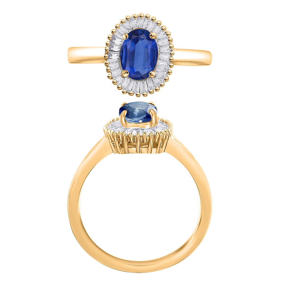 Luxoro Premium Kanchanaburi Blue Sapphire and G-H I1 Diamond 1.20 ctw Ring in 14K Yellow Gold (Size 10.5) image number 3