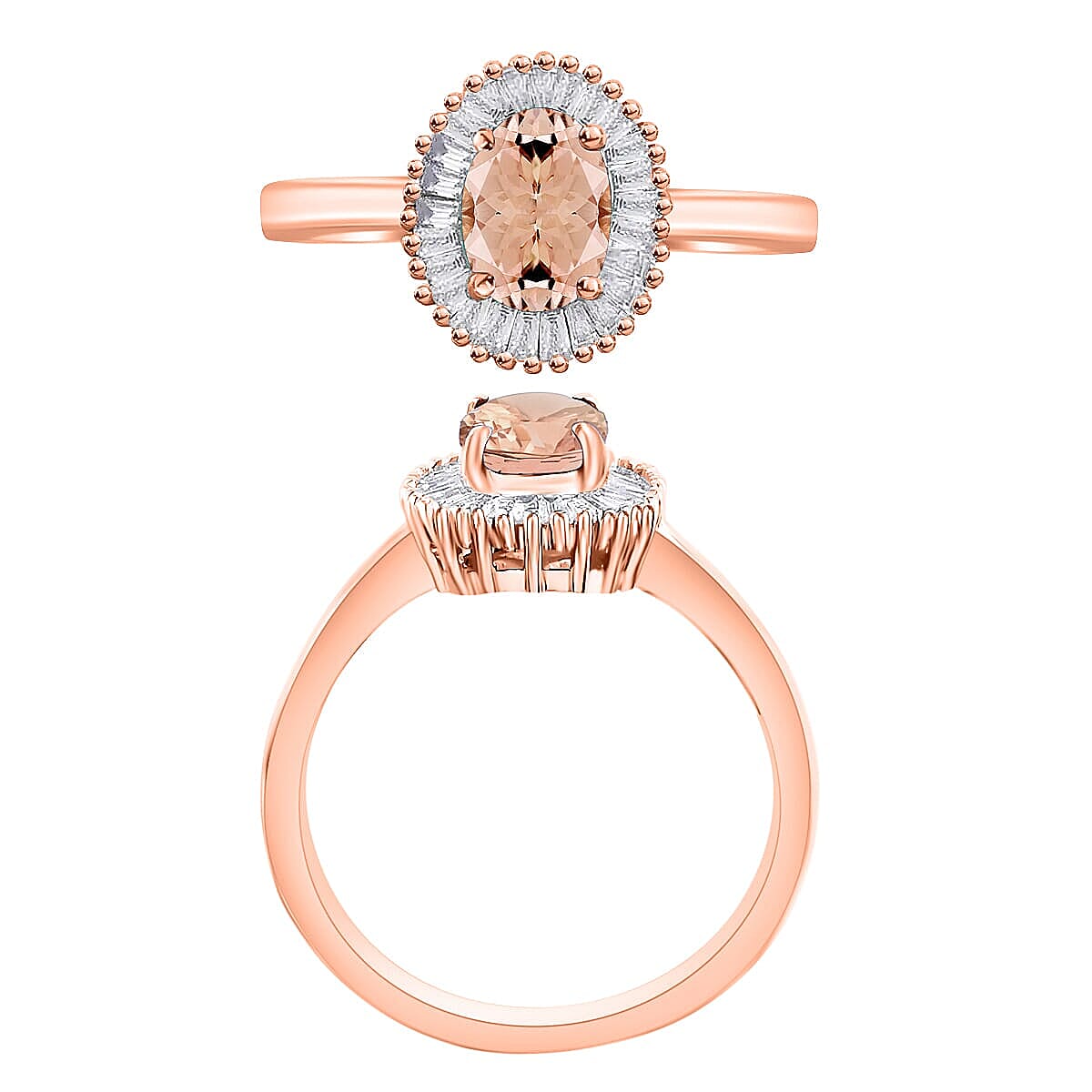 Luxoro Premium Pink Morganite and G-H I1 Diamond 1.00 ctw Ring in 14K Rose Gold (Size 7.0) (Del. in 10-12 Days) image number 3