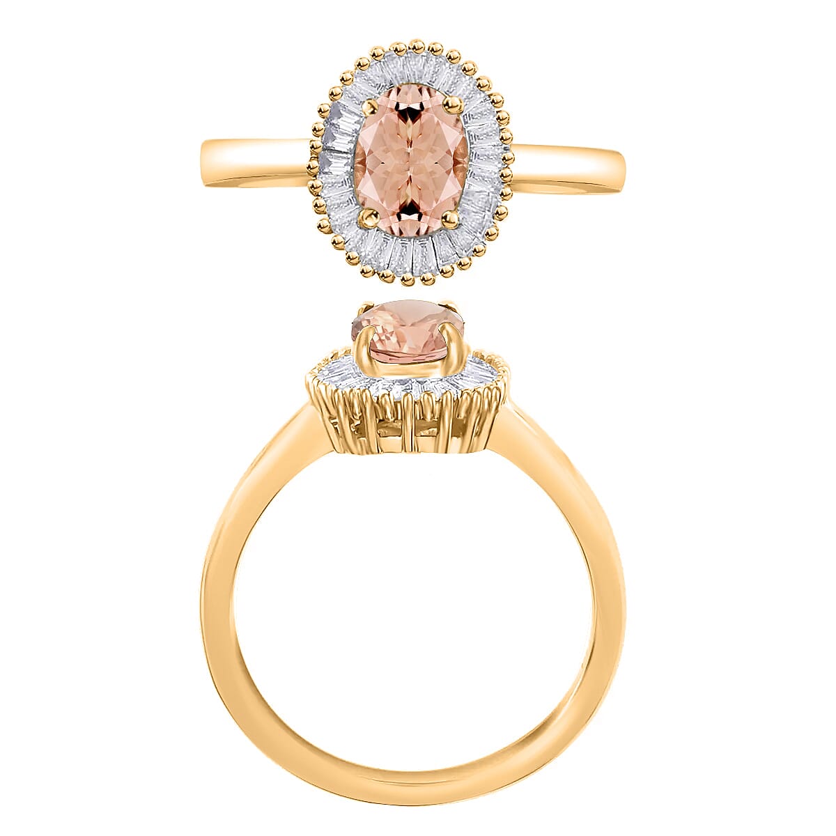 Luxoro Premium Pink Morganite and G-H I1 Diamond 1.00 ctw Ring in 14K Yellow Gold (Size 11.5) (Del. in 10-12 Days) image number 3