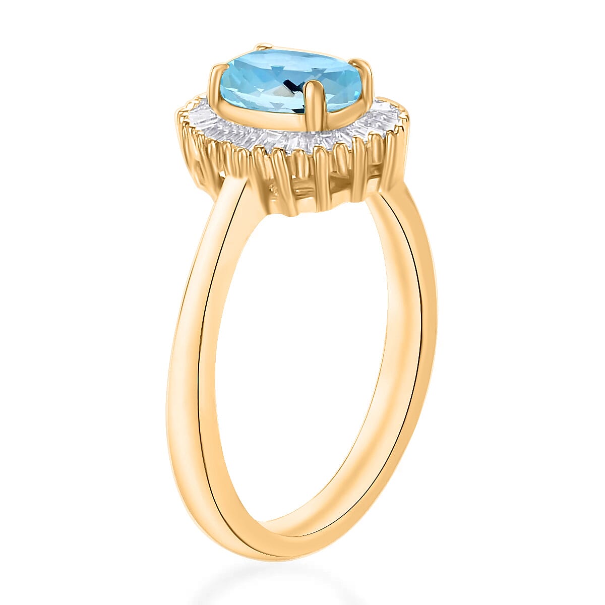 Luxoro Premium Mangoro Aquamarine and G-H I1 Diamond 1.00 ctw Ring in 14K Yellow Gold (Size 9.0) (Del. in 10-12 Days) image number 2