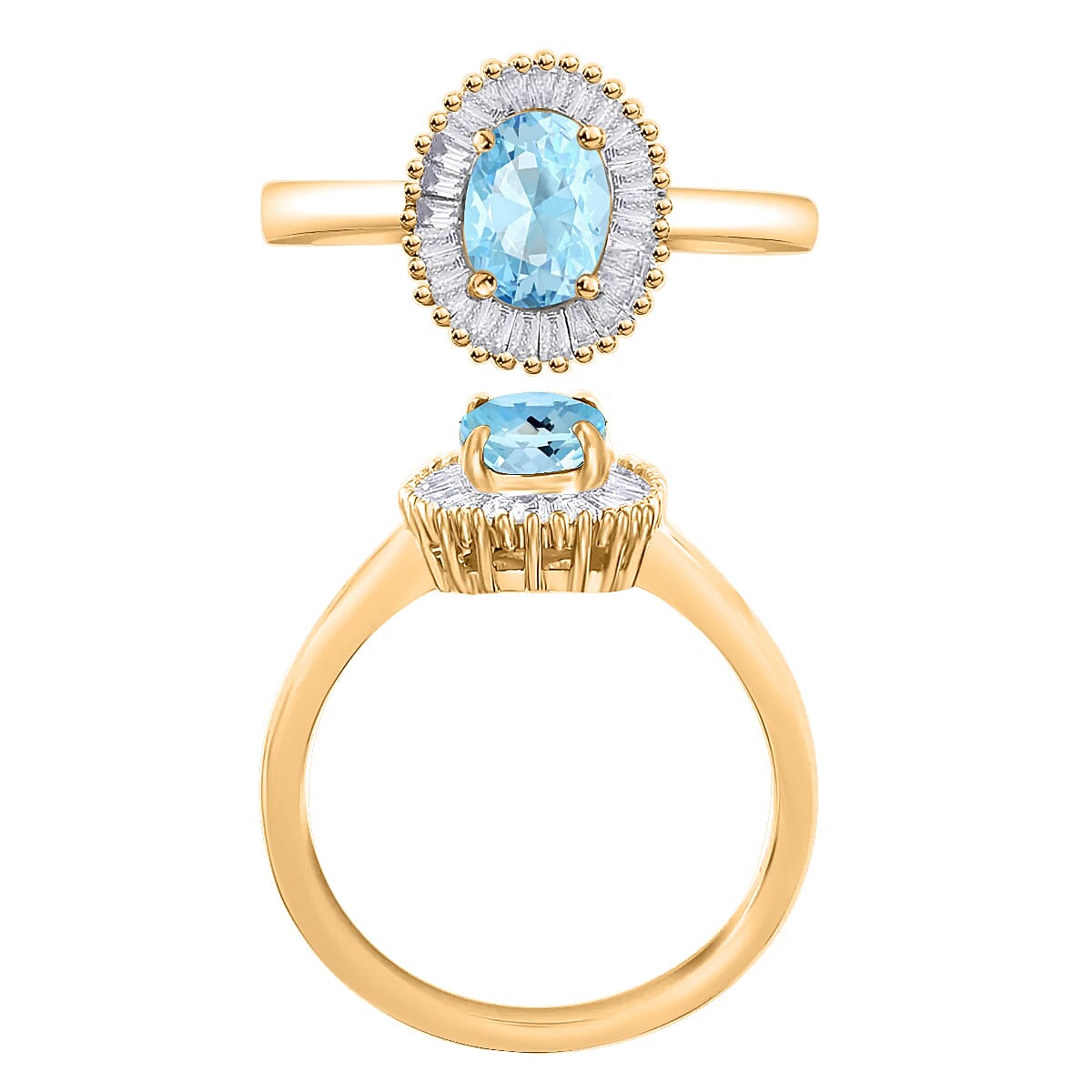 Luxoro Premium Mangoro Aquamarine and G-H I1 Diamond 1.00 ctw Ring in 14K Yellow Gold (Size 9.0) (Del. in 10-12 Days) image number 3