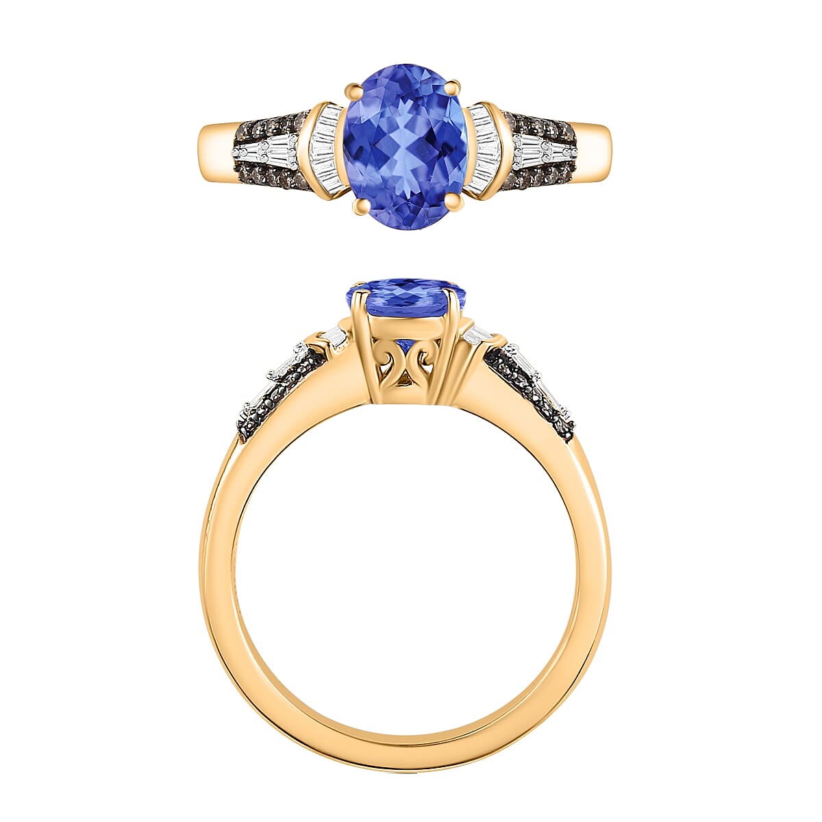Luxoro Premium Tanzanite and G-H I1 Diamond 1.60 ctw Ring in 14K Yellow Gold (Size 6.0) (Del. in 10-12 Days) image number 3