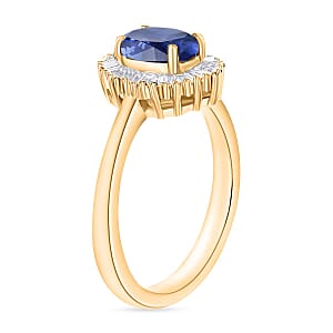 Iliana AAA Ceylon Blue Sapphire and G-H SI Diamond 1.20 ctw Ring in 18K Yellow Gold (Size 6.5)