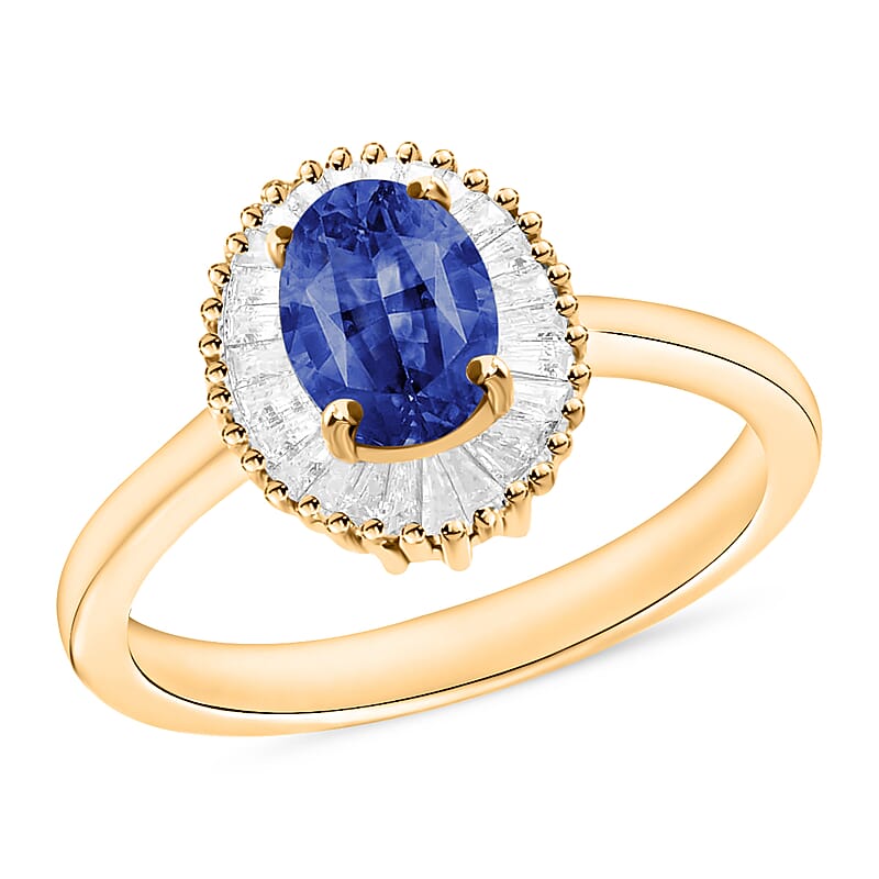 Iliana AAA Ceylon Blue Sapphire and G-H SI Diamond 1.20 ctw Ring in 18K Yellow Gold (Size 7.0)