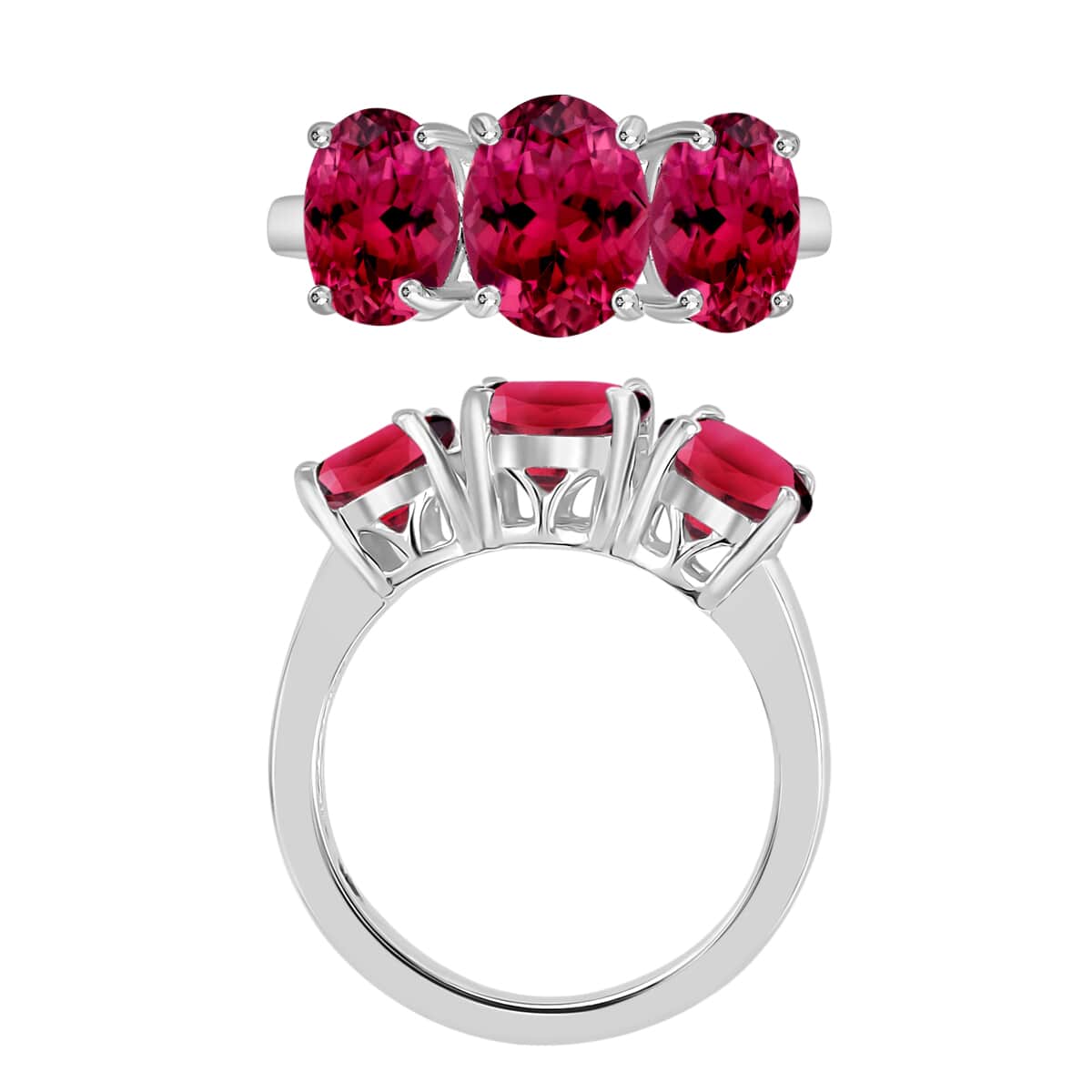 Iliana AAA Ouro Fino Rubellite 5.00 ctw 3 Stone Ring in 18K White Gold (Size 10.0) 6 Grams image number 3