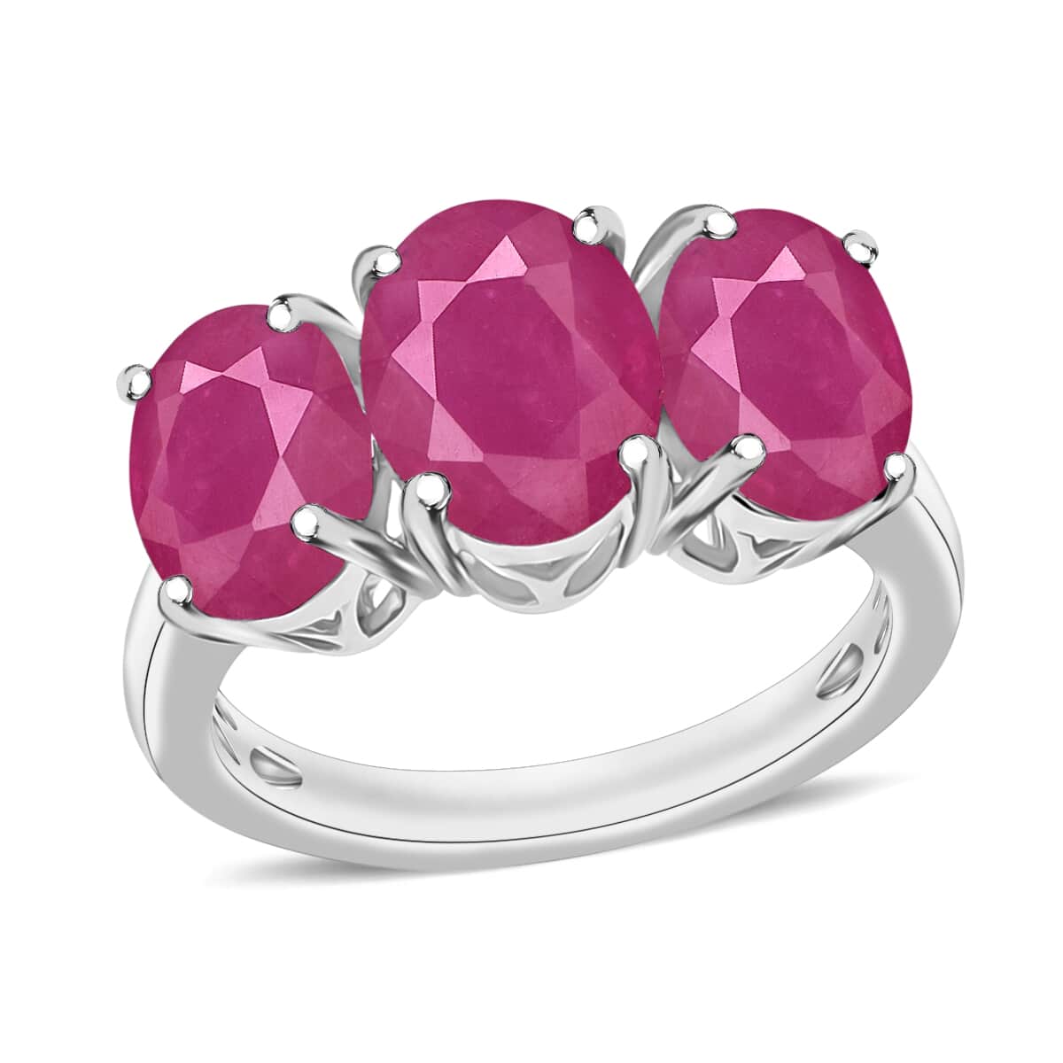 Iliana AAA Mozambique Ruby 5.80 ctw 3 Stone Ring in 18K White Gold (Size 10.0) 6.00 Grams image number 0