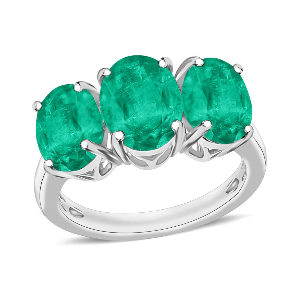 Iliana AAA Kagem Zambian Emerald 3 Stone Ring in 18K White Gold (Size 10.0) 6 Grams 4.20 ctw image number 0