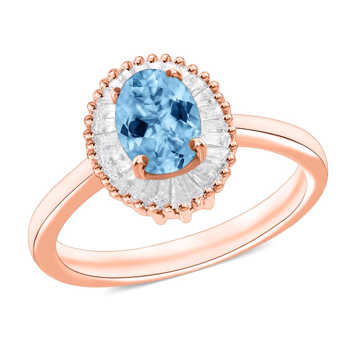 Iliana AAA Santa Maria Aquamarine and G H Si Diamond 1.00 CTW Ring in 18K Rose Gold Size 9.0 Shop LC