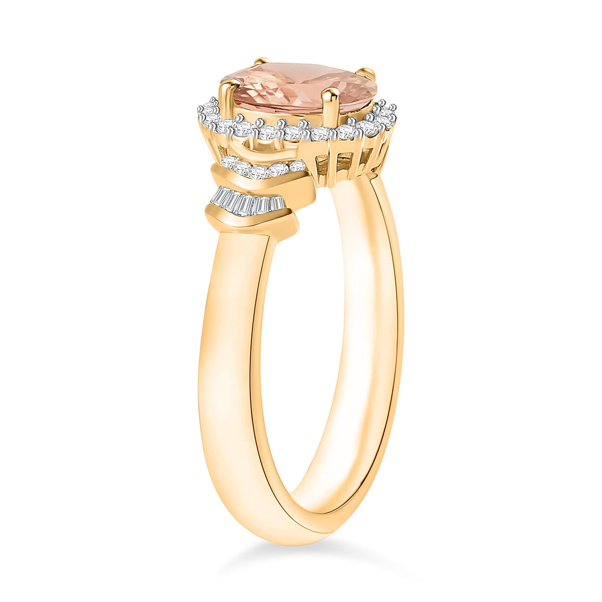Luxoro Premium Marropino Morganite and G-H I1 Diamond 1.60 ctw Ring in 14K Yellow Gold (Size 6.0) (Del. in 10-12 Days) image number 2